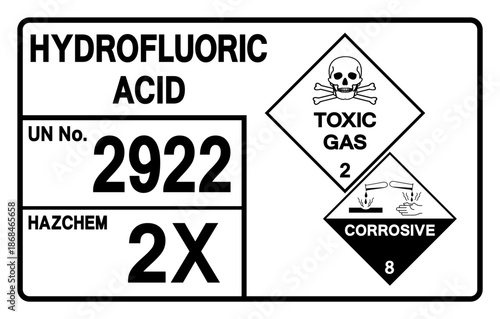 Hydrofluoric Acid UN 2922 Symbol Sign, Vector Illustration, Isolate On White Background, Label.EPS10