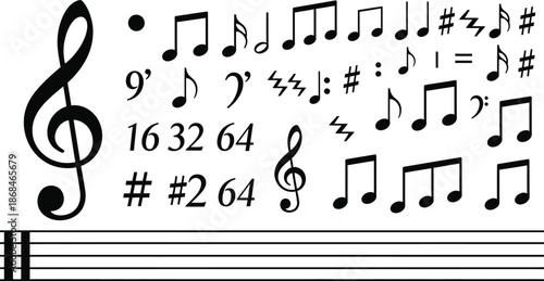 Musical Notes and Symbols on Staff Lines
