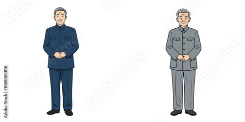 Vector of grandfather wearing traditional Chinese clothes. Vector, minimalist, illustration, icon set.