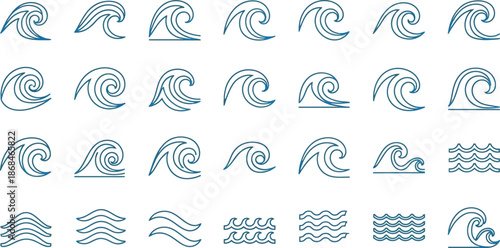 Ocean Wave Symbols and Icons Collection