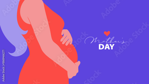 Beautiful pregnant woman silhouette. Pregnancy journal. Motherhood banner. Mother's day card. Vector illustration