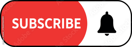 Red subscribe button icon with notification bell and hand cursor click for video channel 2