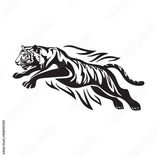 Isolated Tiger jumping Tattoo Stock Illustration.
