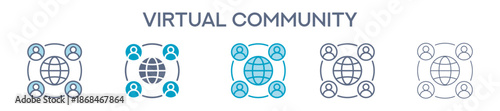 Virtual Community Element For Design Graphic - Multi Styles. Vector Illustration Of Two Colored And Black. Multiple Icons Designs Can Be Used For Mobile, Ui, Web 