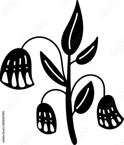 Flower Stem With Bell Blooms Scandinavian Silhouette