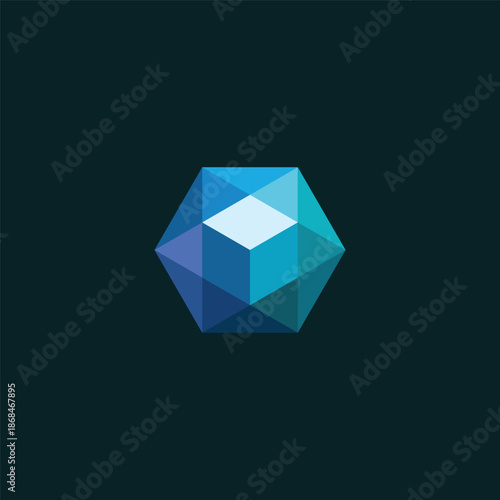 Modern abstract blue geometric shape with multi-faceted surfaces, perfect for technology, data, or future-oriented branding designs and digital graphic elements