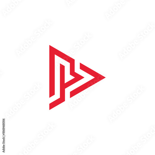 Dynamic red geometric play symbol crafted with clean lines, representing speed, innovation, and digital media; a modern and abstract vector design element