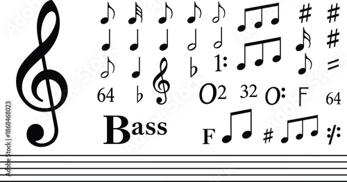 Bass Clef Musical Notes and Symbols