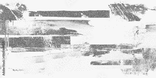 Abstract surface of paint stains and torn paper, grainy noise, halftone fragments and layered textures with soft dust and distressed print marks.