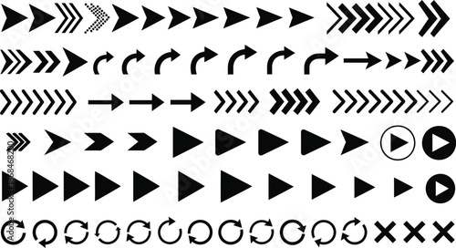 Black Arrow Icons Set for Directional Navigation