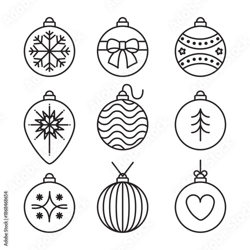 Set of editable, line art, baubles icons