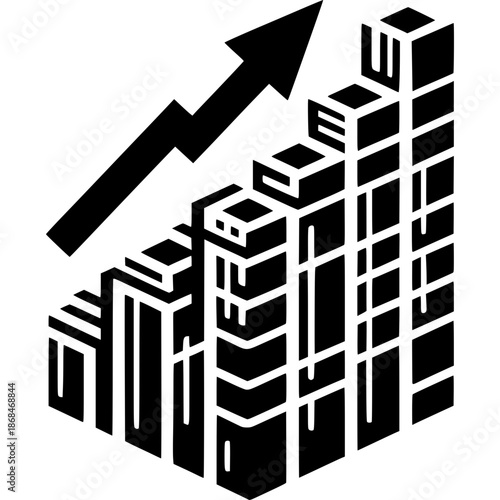 Financial Ascent: This striking visual represents financial growth, with an upward-pointing arrow overlaying a series of progressively taller bar graphs. A clear message of increasing success.