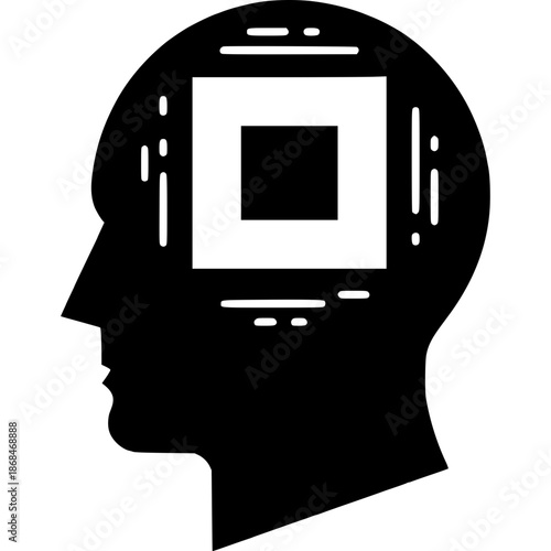 Digital Mind: A stylized representation of a human head with a digital square, symbolizing the intersection of mind and technology.