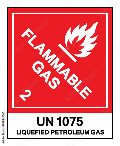 Flammable Gas UN 1075 Liquefied Petroleum Gas Symbol Sign ,Vector Illustration, Isolate On White Background Label. EPS10