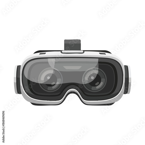 A sleek virtual reality headset with a gray and black design on a white background in a close-up view.