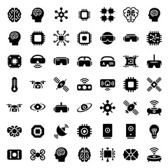 A collection of 50 unique minimalist silhouette icons for technology