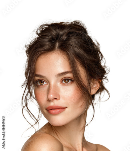Elegant portrait of a young woman beauty neutral side view, isolated on transparent background, png