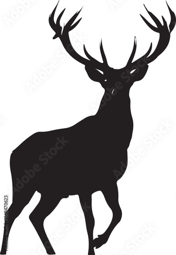 Majestic Deer Stag Silhouette with Forest Landscape on White Background.