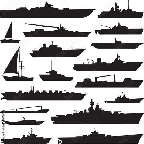 collection of various naval and civilian ship silhouettes