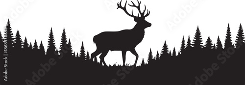 Majestic Deer Stag in Forest Silhouette – Wildlife Nature Vector Illustration.