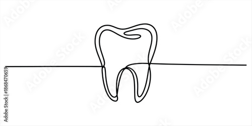 Minimalist continuous line drawing of a human molar tooth for dental care concepts Vector, illustration