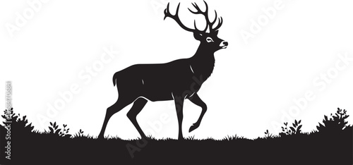Majestic Deer Stag in Forest Silhouette – Wildlife Nature Vector Illustration.