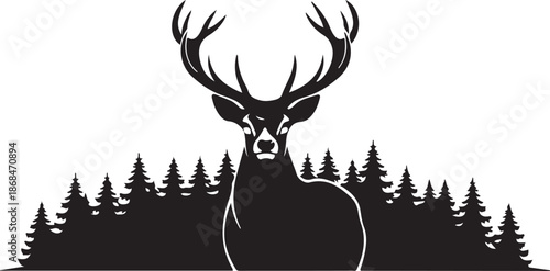 Majestic Deer Stag in Forest Silhouette – Wildlife Nature Vector Illustration.