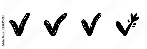 Check Marks In Hand Drawn Style Set. Approval, Completion, Success Symbols Doodle Sketch Collection. Decorative Elements For Lists And Tasks. Isolated Vector Illustration