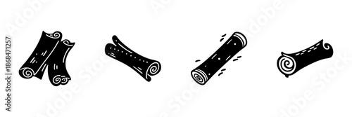 Wood Logs In Hand Drawn Style Set. Rustic Firewood, Campfire Fuel, Natural Resource Doodle Sketch Collection. Timber And Forestry Elements. Isolated Vector Illustration