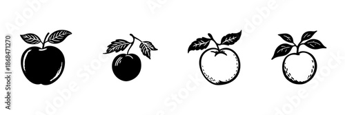Apple And Fruit Icons In Hand Drawn Style Set. Organic Produce, Healthy Eating, Natural Food Doodle Sketch Collection. Vintage Botanical Illustration. Isolated Vector Illustration