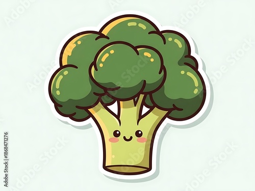 Cute Kawaii Broccoli Sticker – Smiling Healthy Vegetable Illustration