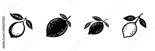 Lemon Illustrations In Hand Drawn Style Set. Citrus Fruit, Freshness, Vitamin C Doodle Sketch Collection. Organic Food, Healthy Eating. Isolated Vector Illustration