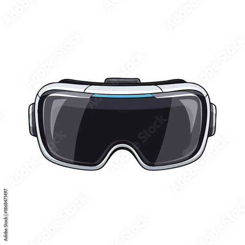 A sleek virtual reality headset with black lenses and a silver frame against a clean white background.