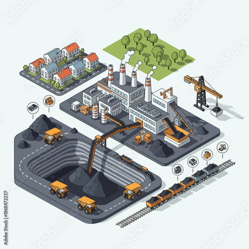 Isometric Coal Mining and Power Generation Process.