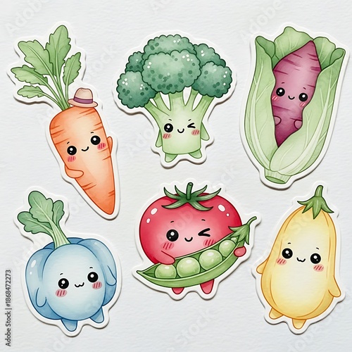 Cute Vegetable Characters Sticker Pack – Kawaii Garden Friends
