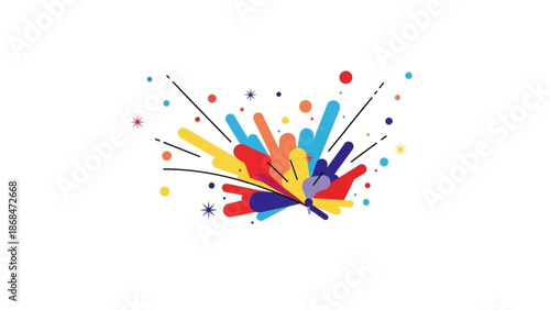 Vibrant colorful abstract art design with dynamic splashes and stars on white background for creative projects and presentations with illustration