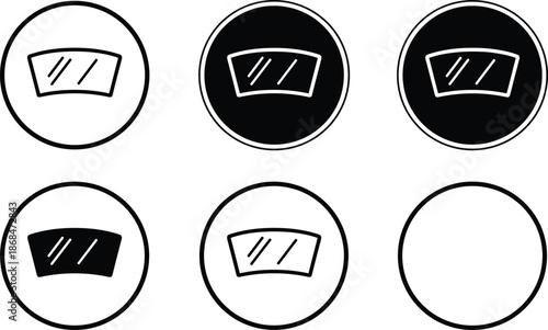 Set of car windshield glass icons in circular frames for automotive repair service and vehicle maintenance interface design.
