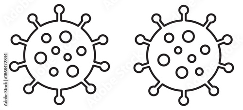 Line art virus icon set featuring microscopic pathogens for medical and healthcare awareness