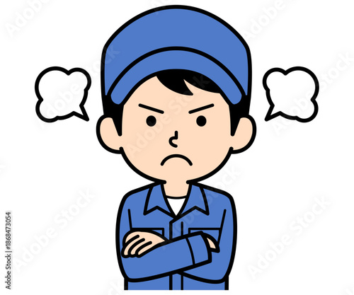 怒っているシンプルな作業員の男性