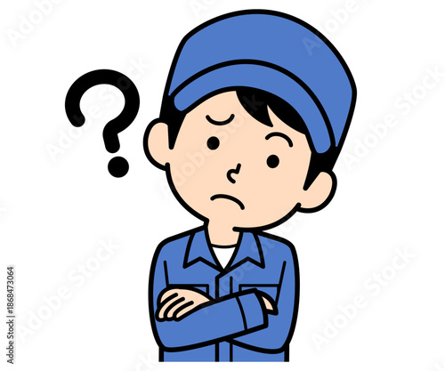 疑問に思うシンプルな作業員の男性