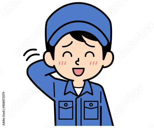 照れているシンプルな作業員の男性