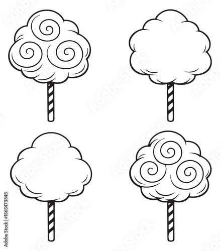 Line art cotton candy set featuring plain and swirled treats for dessert and sweet treat designs