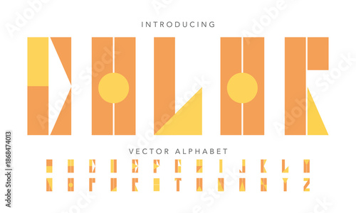 Minimal geometric abstract A–Z vector alphabet in a modern typography style, built with simple shapes like circles, triangles, and rectangles, featuring clean lines and balanced spacing