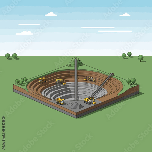 Open Pit Mining Operation with Heavy Machinery.