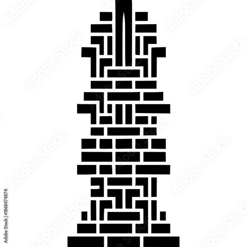 Abstract Architecture: An intricate abstract design showcases a towering structure, meticulously crafted with a mosaic of geometric blocks and a compelling interplay of light and shadow. 