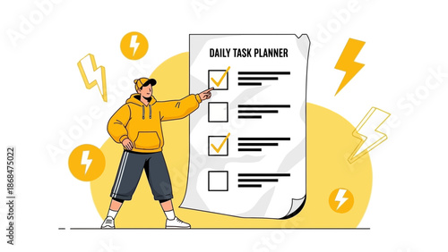 Man checking off tasks on a daily planner, productivity concept