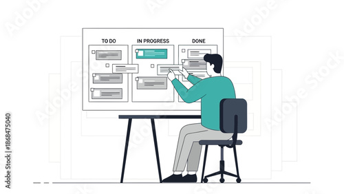 Kanban Board Workflow Management by Person Sitting at Desk