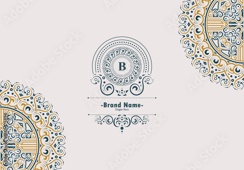 Decorative Vintage Floral Ornament with Initial Letter for Brand Identity
