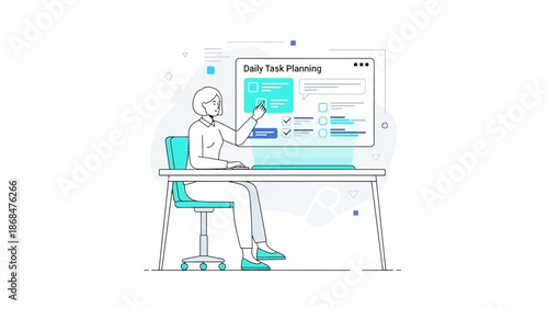 Woman planning daily tasks on computer, organized schedule, to-do list management