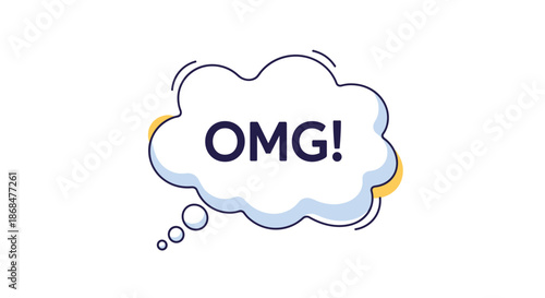 Stylish cloud-like speech bubble with the text OMG and small decorative dots against a clean white background for social media.